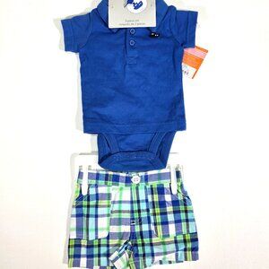 Just One You by Carter’s Newborn 2-Piece Polo Bodysuit & Plaid Shorts NWT